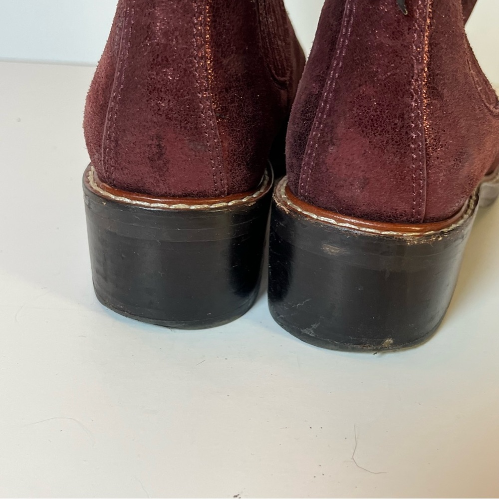 Coach Bowery Chelsea Boot Maroon Metallic Suede Western Leather Women’s Size 6 - Picture 5 of 12